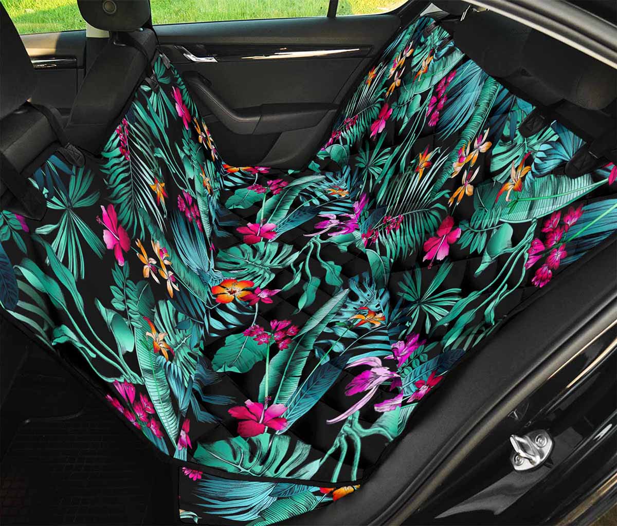 Teal Tropical Leaf Hawaii Pattern Print Pet Car Back Seat Cover