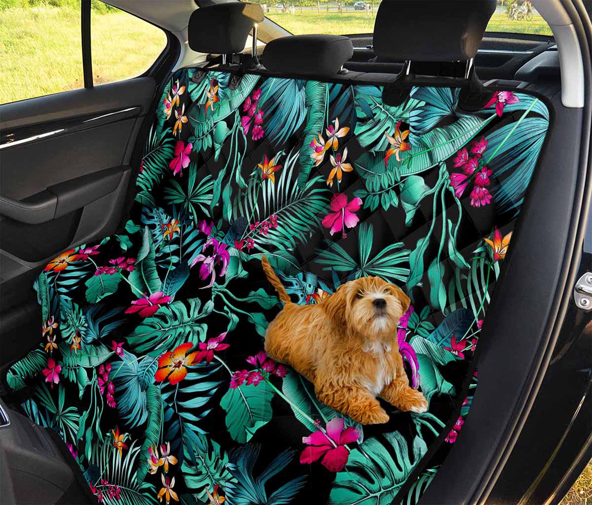 Teal Tropical Leaf Hawaii Pattern Print Pet Car Back Seat Cover