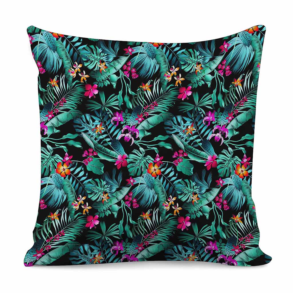 Teal Tropical Leaf Hawaii Pattern Print Pillow Cover