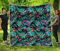 Teal Tropical Leaf Hawaii Pattern Print Quilt