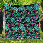 Teal Tropical Leaf Hawaii Pattern Print Quilt