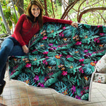 Teal Tropical Leaf Hawaii Pattern Print Quilt