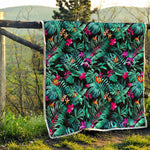 Teal Tropical Leaf Hawaii Pattern Print Quilt
