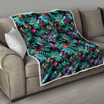 Teal Tropical Leaf Hawaii Pattern Print Quilt