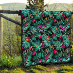 Teal Tropical Leaf Hawaii Pattern Print Quilt
