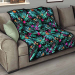 Teal Tropical Leaf Hawaii Pattern Print Quilt