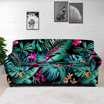 Teal Tropical Leaf Hawaii Pattern Print Sofa Cover