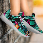 Teal Tropical Leaf Hawaii Pattern Print Sport Shoes GearFrost