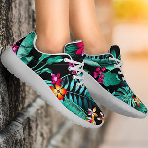 Teal Tropical Leaf Hawaii Pattern Print Sport Shoes GearFrost