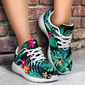 Teal Tropical Leaf Hawaii Pattern Print Sport Shoes GearFrost