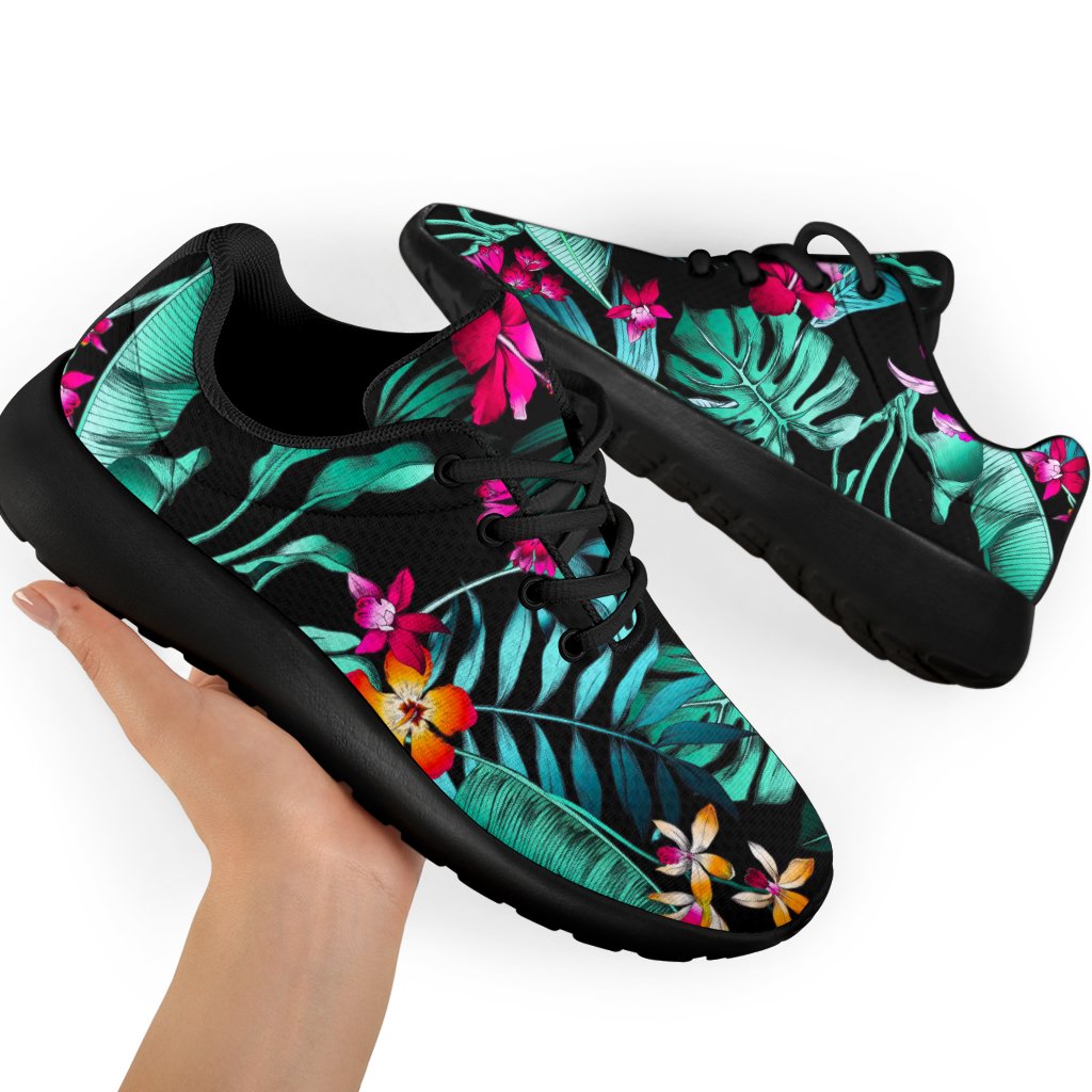 Teal Tropical Leaf Hawaii Pattern Print Sport Shoes GearFrost