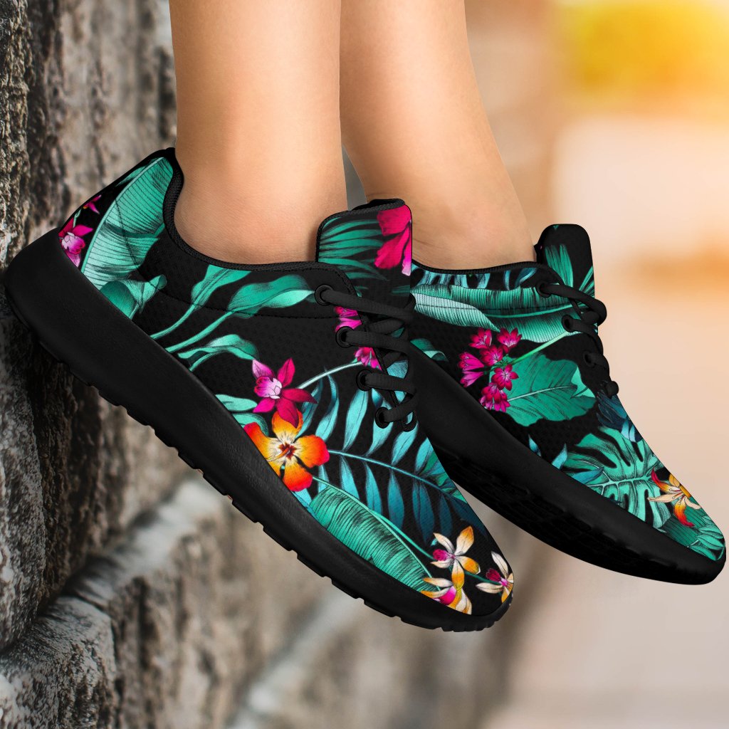 Teal Tropical Leaf Hawaii Pattern Print Sport Shoes GearFrost