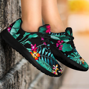 Teal Tropical Leaf Hawaii Pattern Print Sport Shoes GearFrost