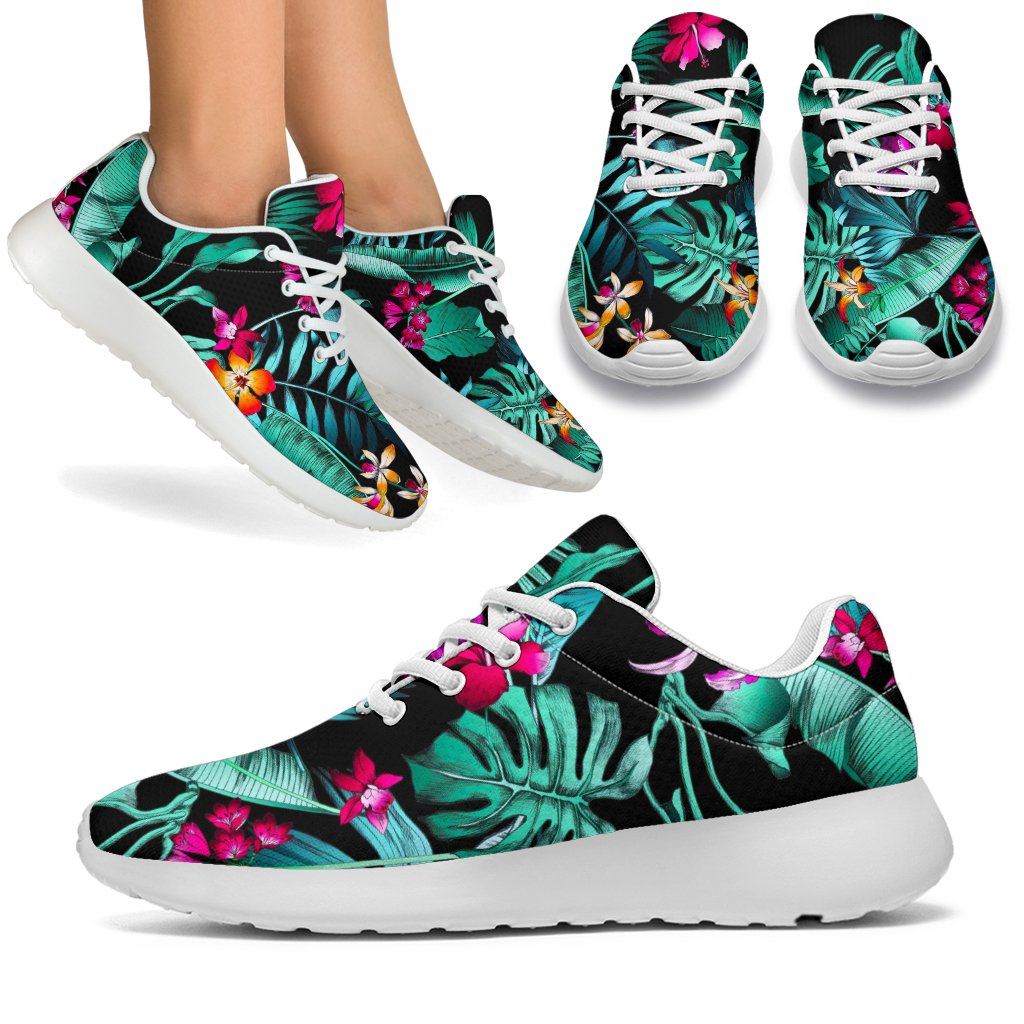 Teal Tropical Leaf Hawaii Pattern Print Sport Shoes GearFrost