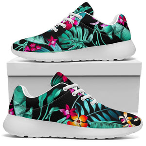 Teal Tropical Leaf Hawaii Pattern Print Sport Shoes GearFrost