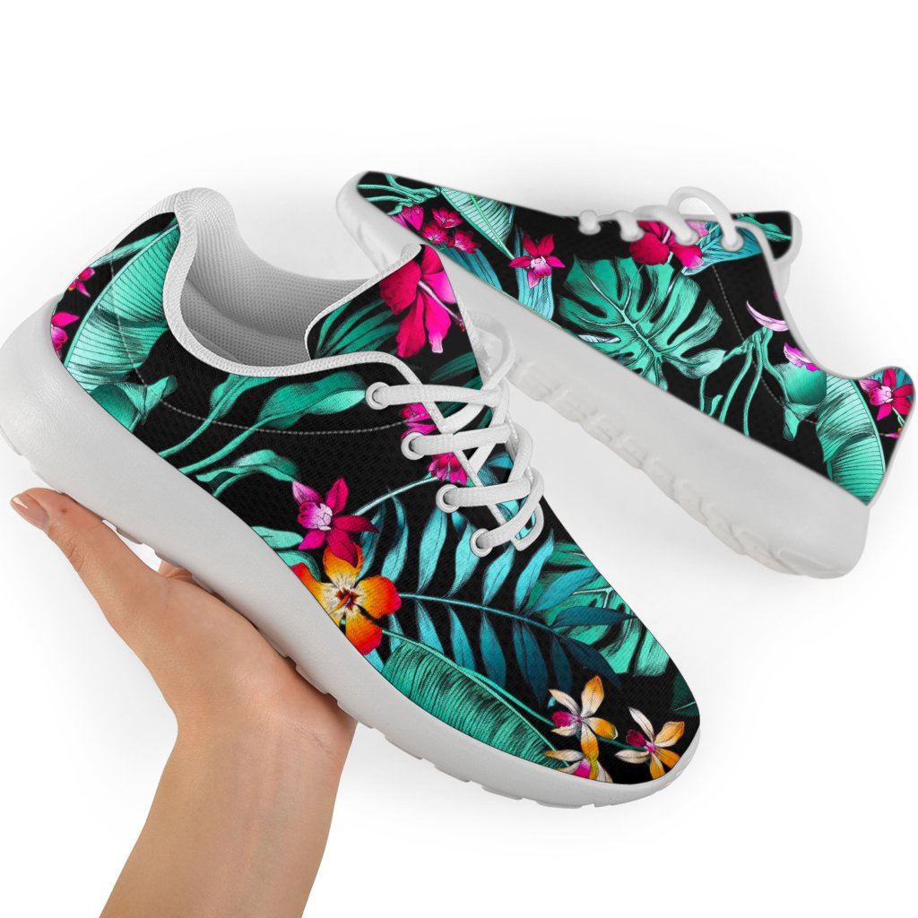 Teal Tropical Leaf Hawaii Pattern Print Sport Shoes GearFrost