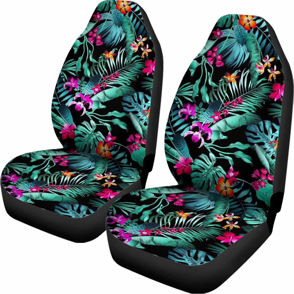 Teal Tropical Leaf Hawaii Pattern Print Universal Fit Car Seat Covers