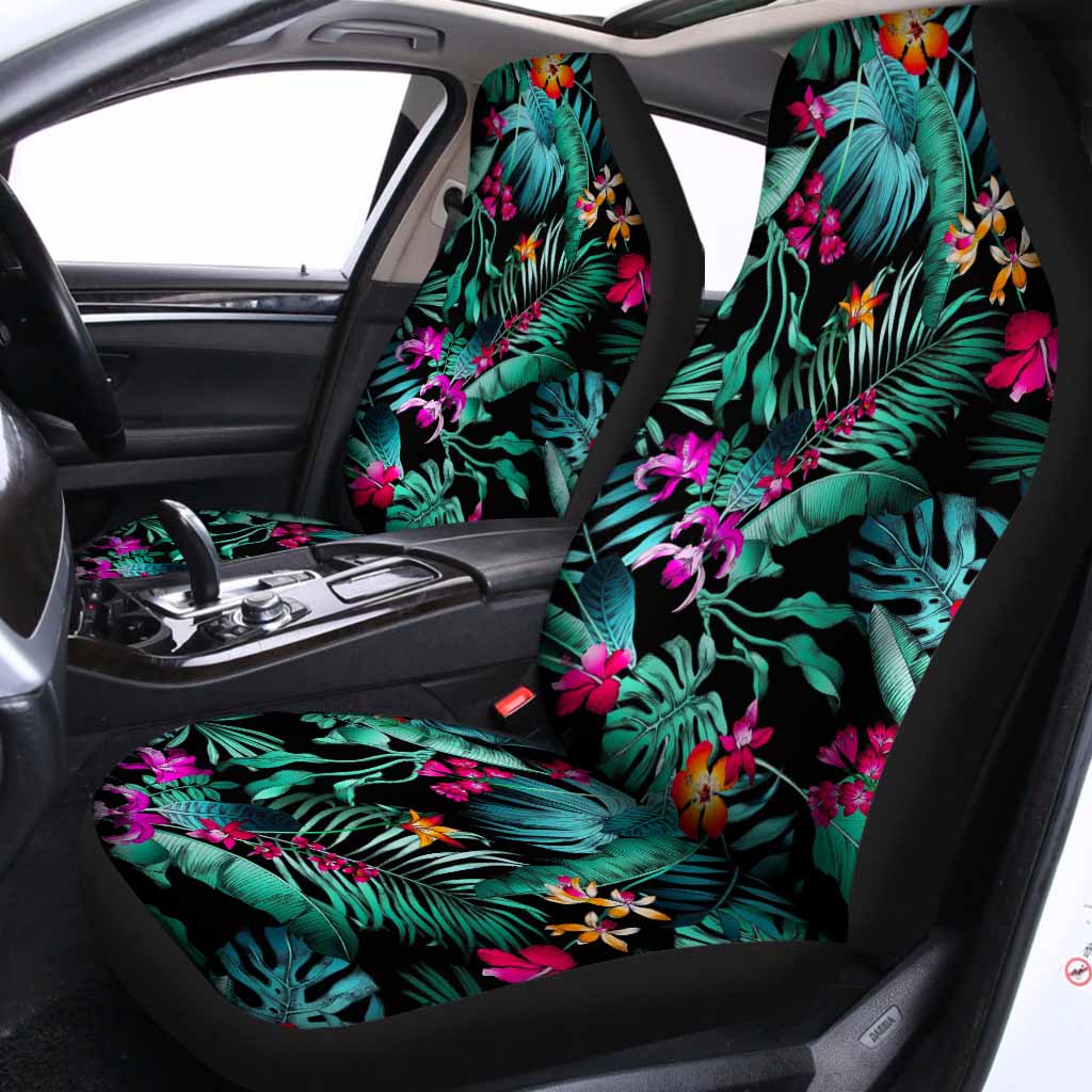 Teal Tropical Leaf Hawaii Pattern Print Universal Fit Car Seat Covers