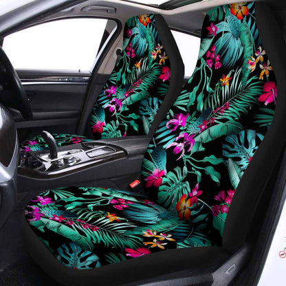 Teal Tropical Leaf Hawaii Pattern Print Universal Fit Car Seat Covers