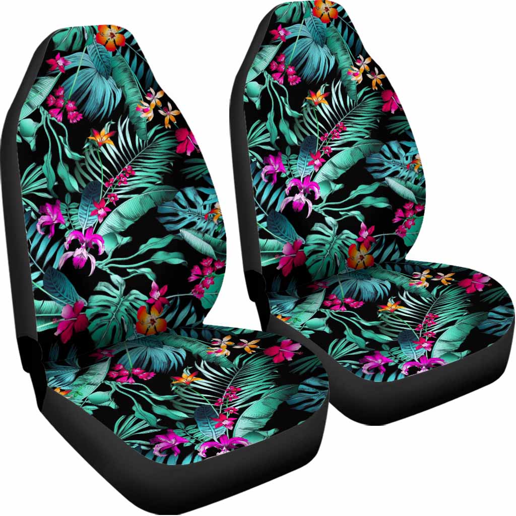 Teal Tropical Leaf Hawaii Pattern Print Universal Fit Car Seat Covers