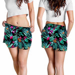Teal Tropical Leaf Hawaii Pattern Print Women's Shorts