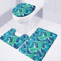 Teal Tropical Leaf Pattern Print 3 Piece Bath Mat Set