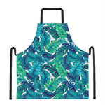 Teal Tropical Leaf Pattern Print Apron