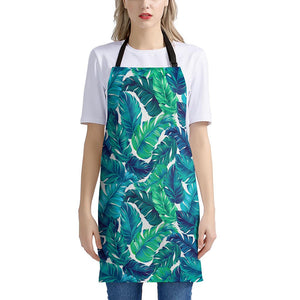 Teal Tropical Leaf Pattern Print Apron