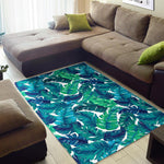 Teal Tropical Leaf Pattern Print Area Rug GearFrost