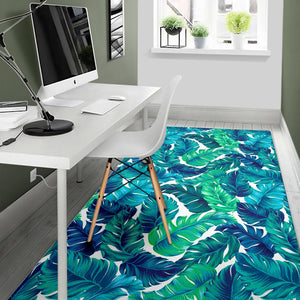 Teal Tropical Leaf Pattern Print Area Rug GearFrost