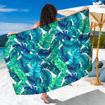Teal Tropical Leaf Pattern Print Beach Sarong Wrap