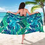 Teal Tropical Leaf Pattern Print Beach Sarong Wrap