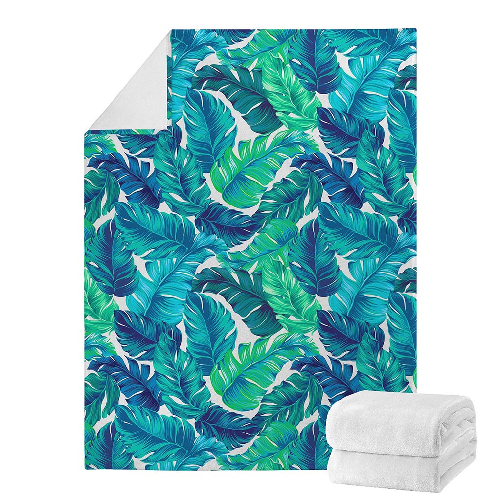 Teal Tropical Leaf Pattern Print Blanket