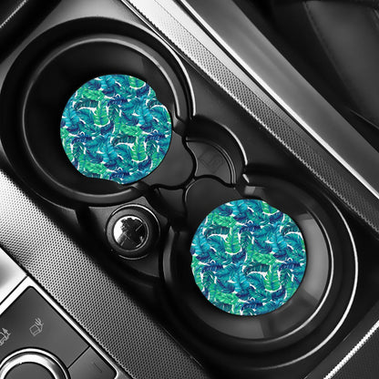 Teal Tropical Leaf Pattern Print Car Coasters