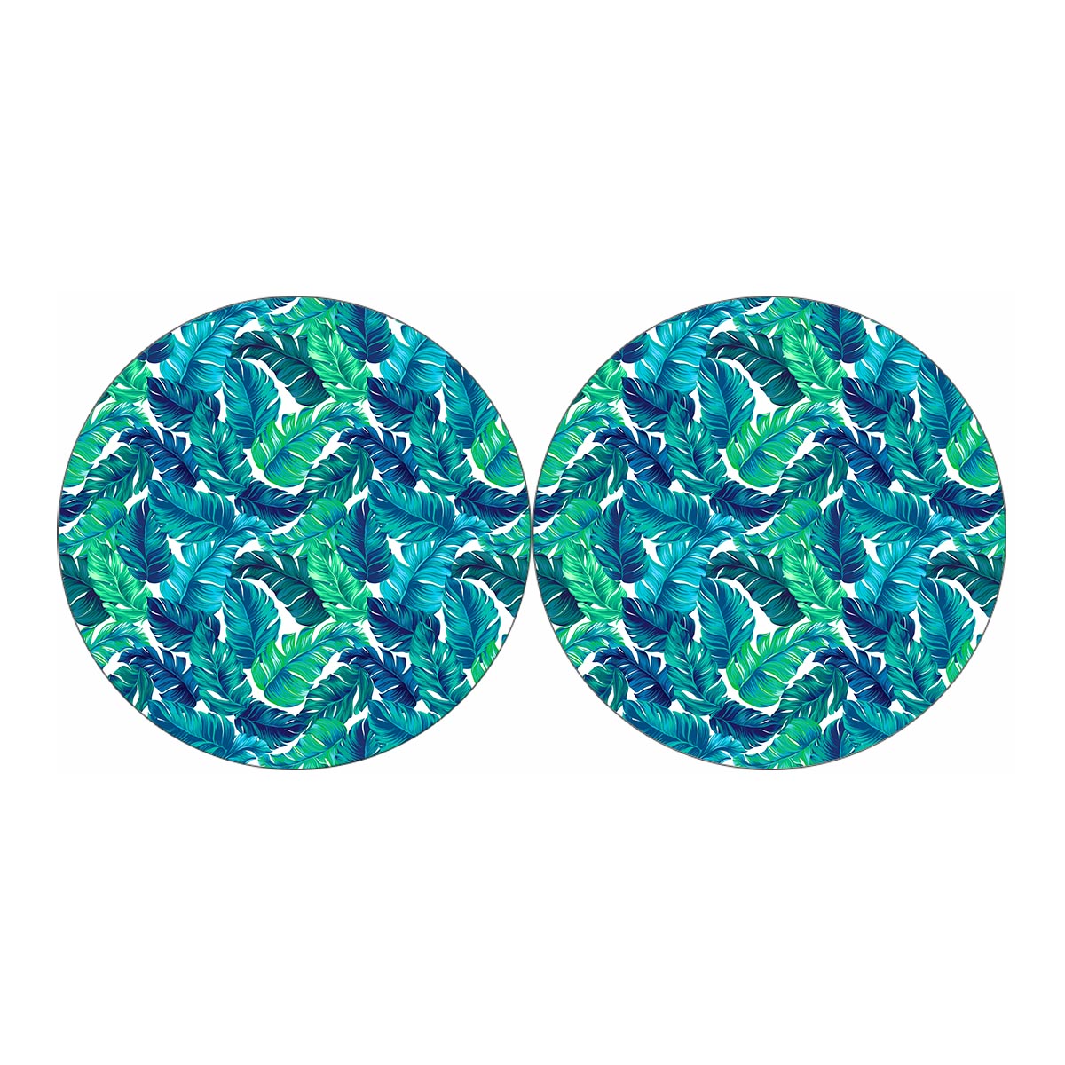 Teal Tropical Leaf Pattern Print Car Coasters
