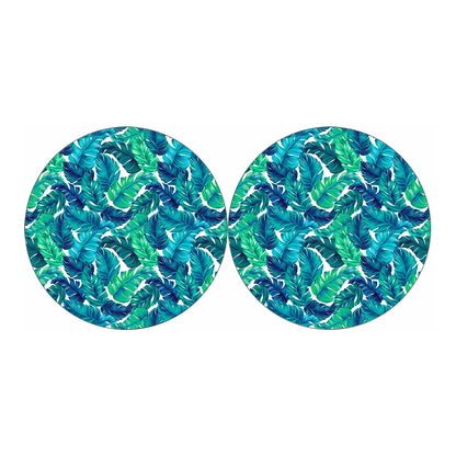 Teal Tropical Leaf Pattern Print Car Coasters