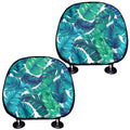 Teal Tropical Leaf Pattern Print Car Headrest Covers