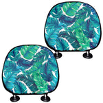 Teal Tropical Leaf Pattern Print Car Headrest Covers