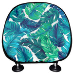 Teal Tropical Leaf Pattern Print Car Headrest Covers