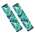 Teal Tropical Leaf Pattern Print Car Seat Belt Covers