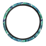 Teal Tropical Leaf Pattern Print Car Steering Wheel Cover