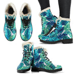 Teal Tropical Leaf Pattern Print Comfy Boots GearFrost