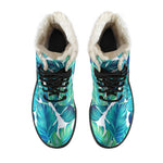 Teal Tropical Leaf Pattern Print Comfy Boots GearFrost