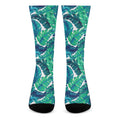 Teal Tropical Leaf Pattern Print Crew Socks