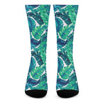 Teal Tropical Leaf Pattern Print Crew Socks