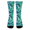 Teal Tropical Leaf Pattern Print Crew Socks