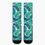 Teal Tropical Leaf Pattern Print Crew Socks