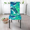 Teal Tropical Leaf Pattern Print Dining Chair Slipcover