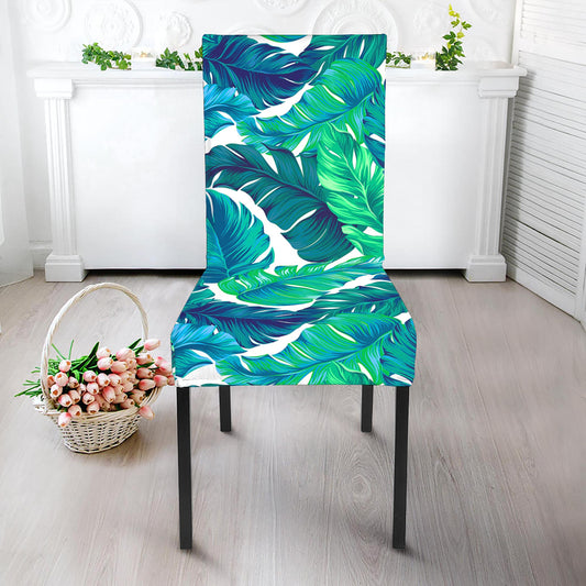 Teal Tropical Leaf Pattern Print Dining Chair Slipcover