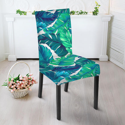 Teal Tropical Leaf Pattern Print Dining Chair Slipcover